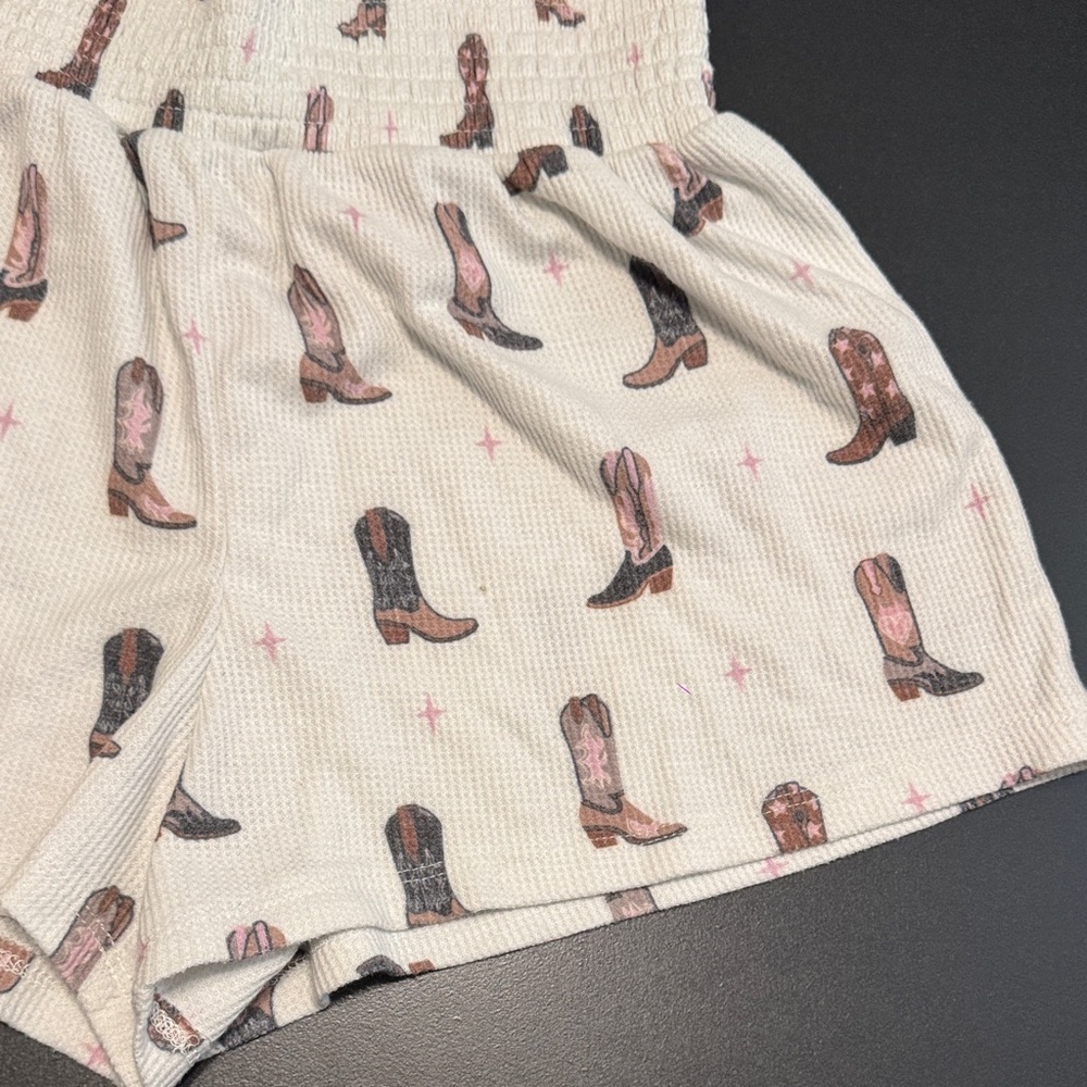 Z Supply High Waist Boot Print Shorts - Cream and Pink - Picture 5 of 6